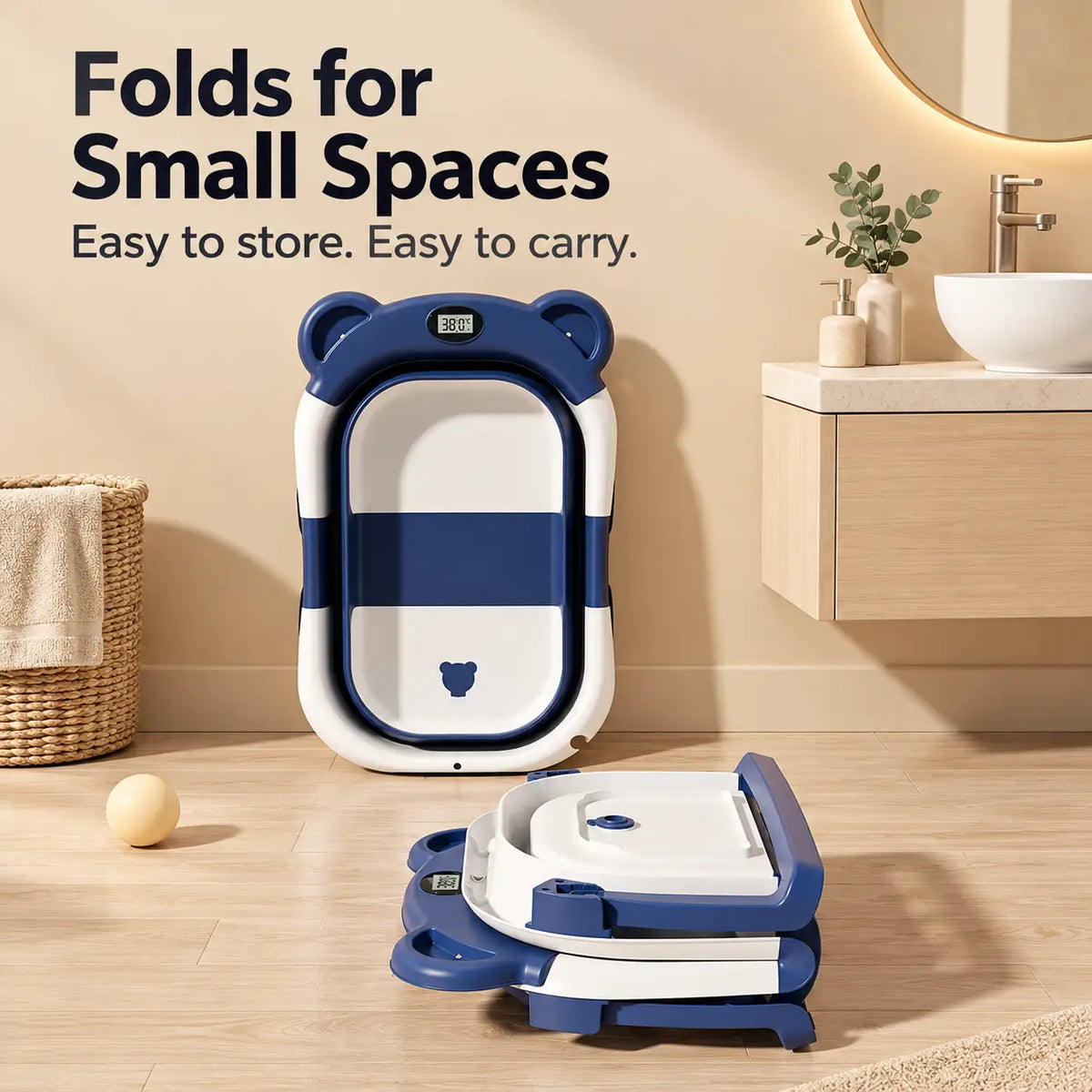Foldable Baby Bathtub with Thermometer