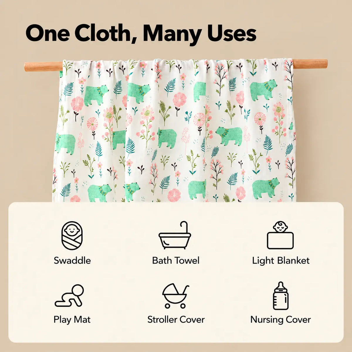 Printed Cotton Muslin Swaddle Blanket