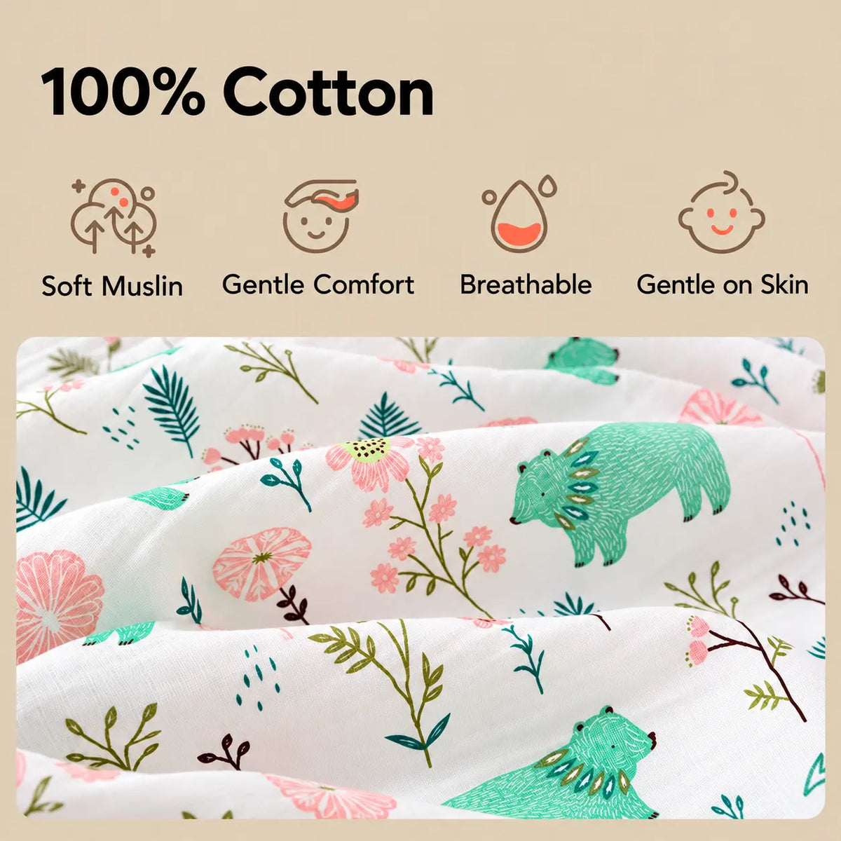 Printed Cotton Muslin Swaddle Blanket